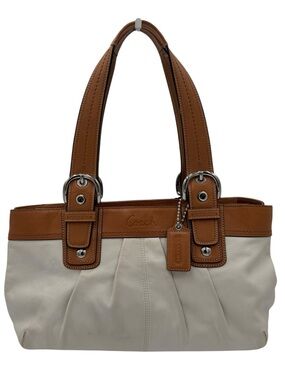 Coach Soho Large Pleated Leather Tote Bag F13732 Ivory Camel